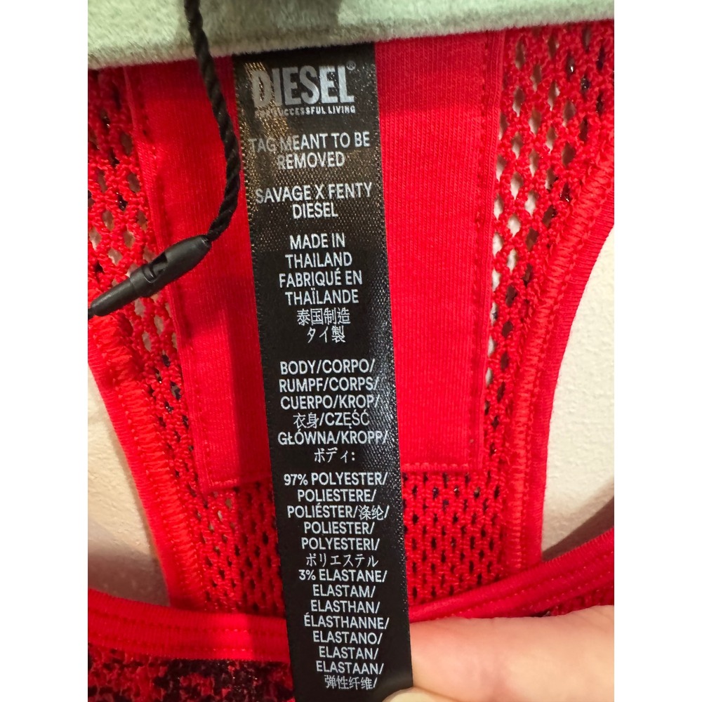 Diesel X Savage Fenty Foiled Fishnet Maxi Sleep Slip Dress Red Sz 4-6 - Picture 8 of 8